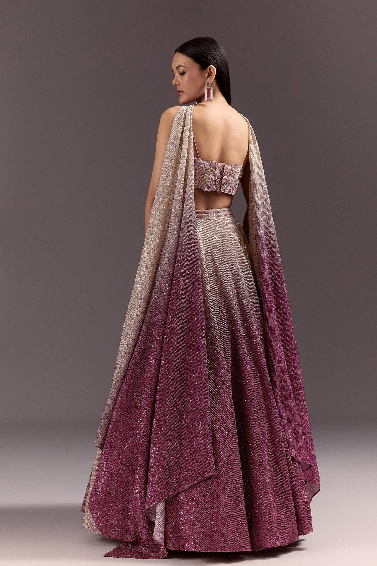 Pink Ombre Lehenga Dupatta Set With Heavily Worked Blouse - Ready to Ship