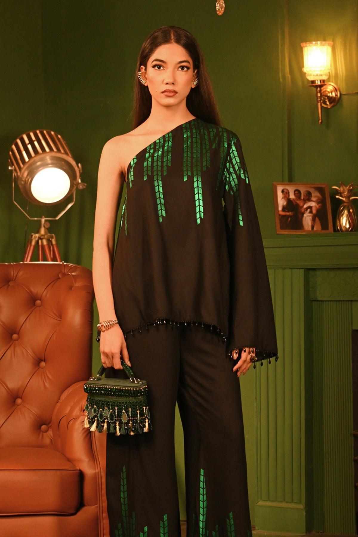 Mirage Green Mirrorwork Embellished Vanity Bag
