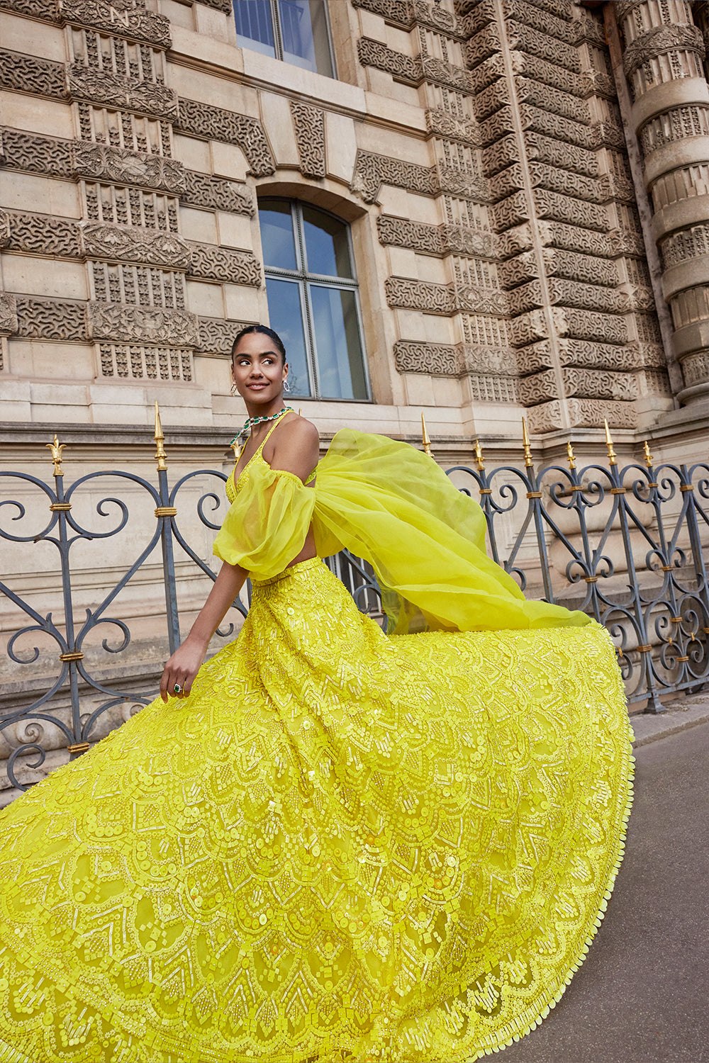 Surveen Chawla In Neon Yellow Sequin Lehenga Set