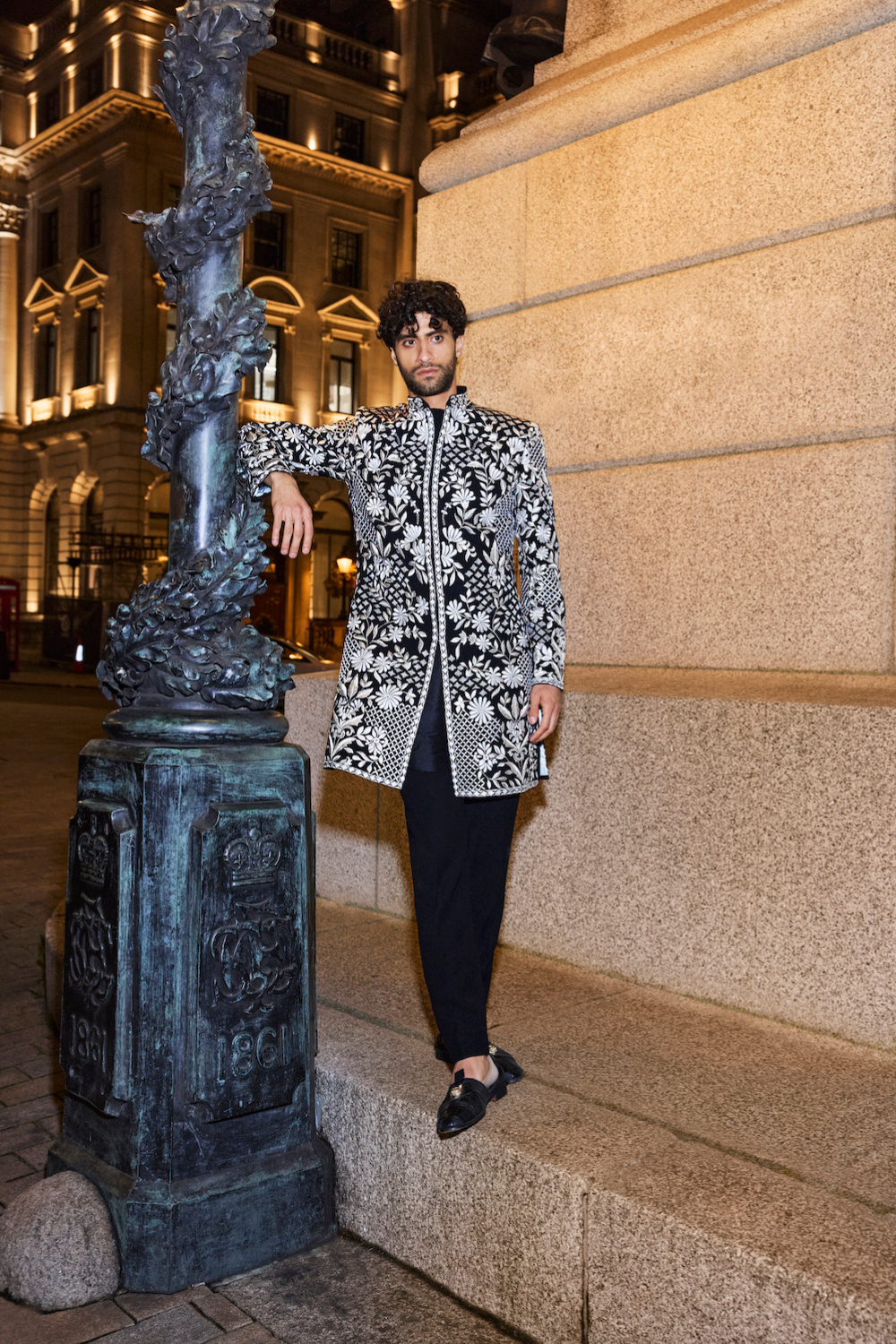 Black & Silver Sherwani Set