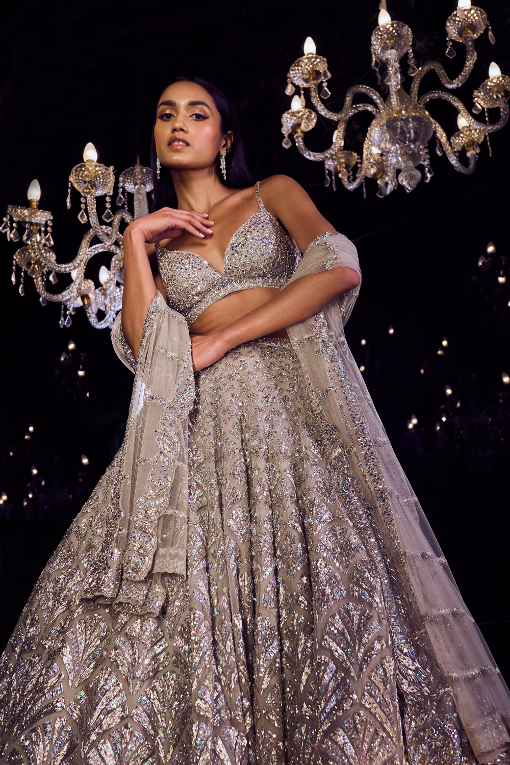 Silver Crystal Lehenga Set