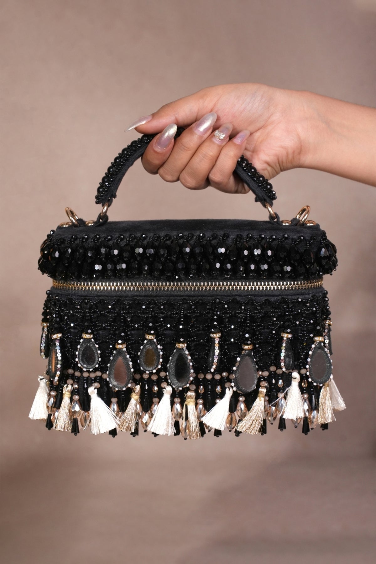 Mirage Black Mirrorwork Embellished Vanity Bag