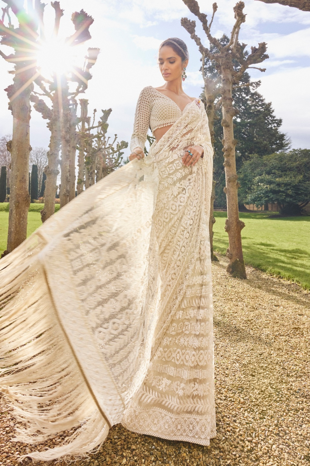 Nude Cream Stripe Saree