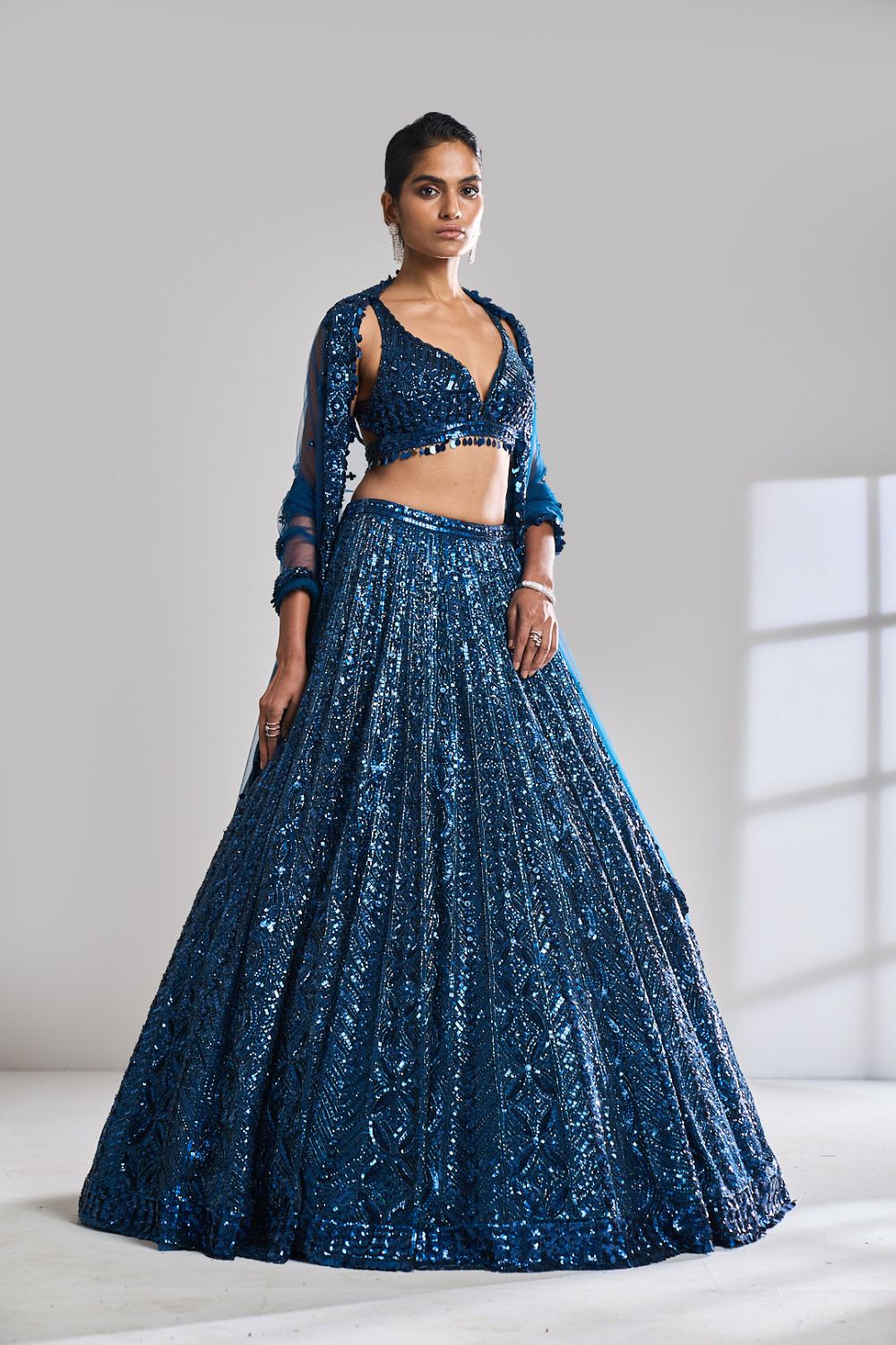 Persian Blue Sequin Lehenga Set