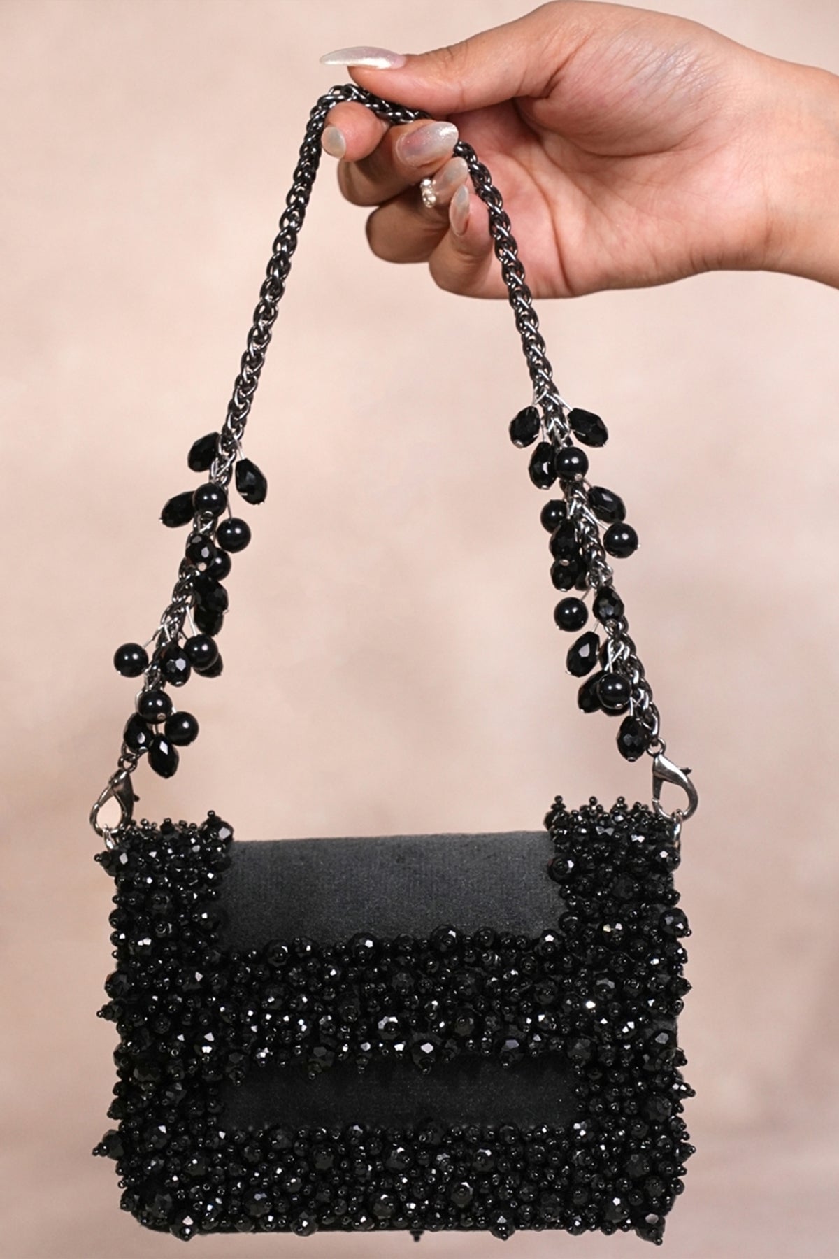 Elana Black Suede Crystal Embellished Mini Bag