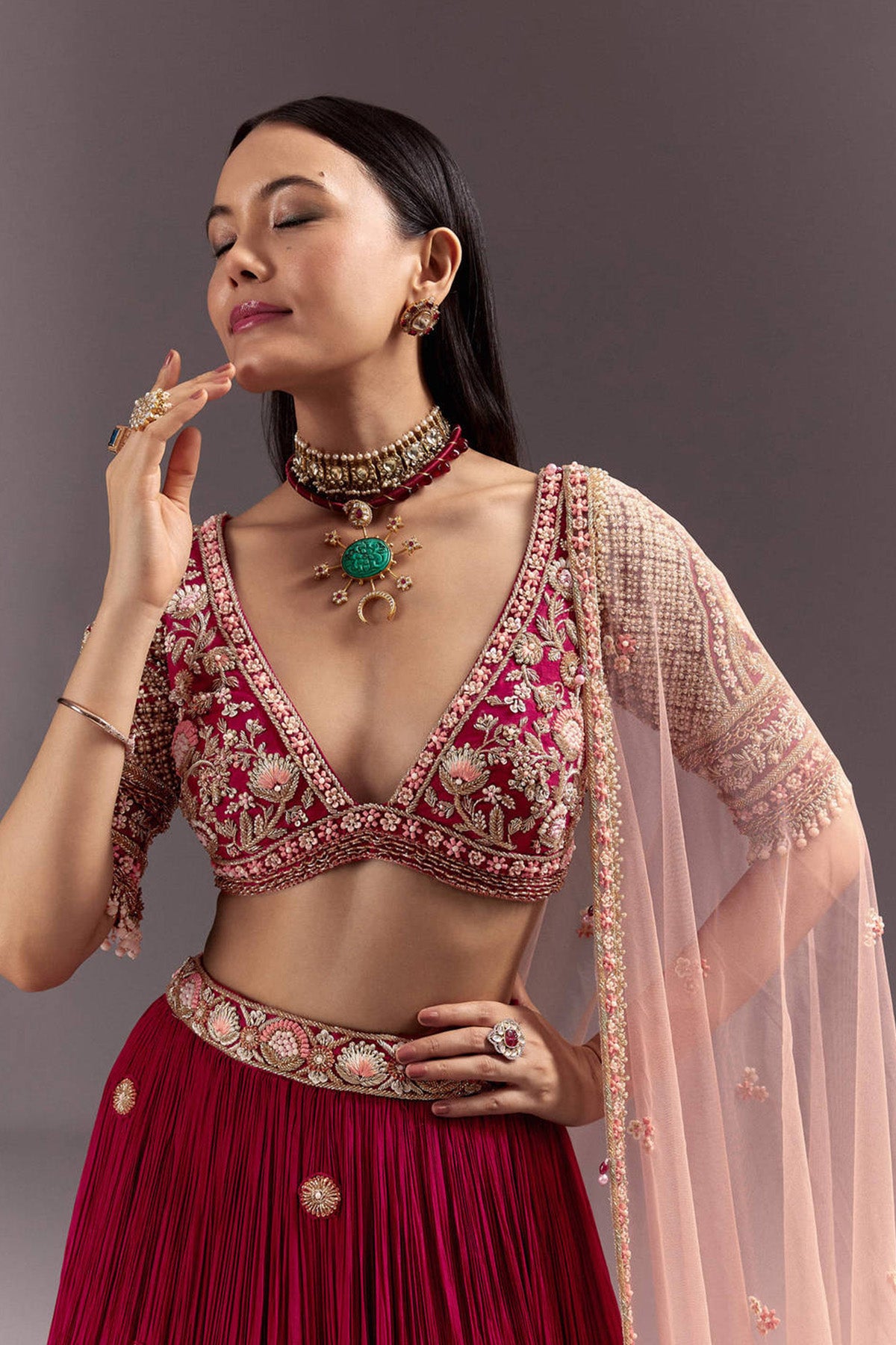 Red Zardosi Embroidered Lehenga Set With Tassel Blouse - Ready to Ship