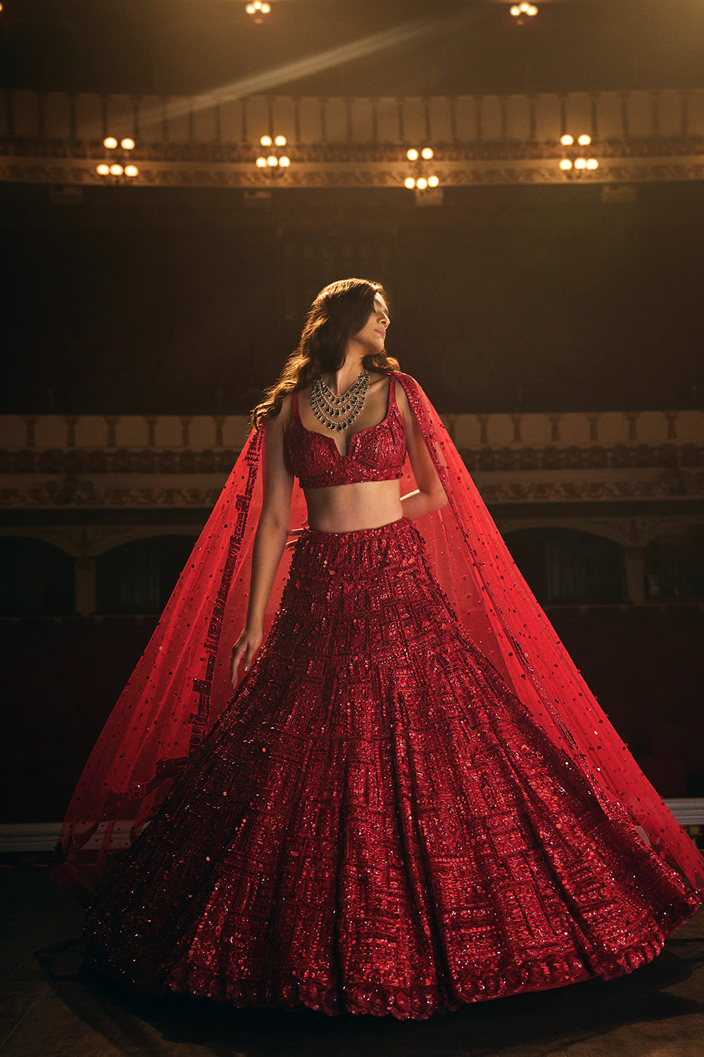 Red Sequin Lehenga Set