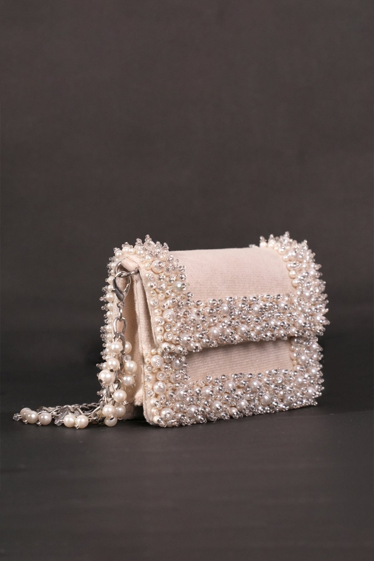Aliya Ivory Suede Pearl Embellished Mini Bag