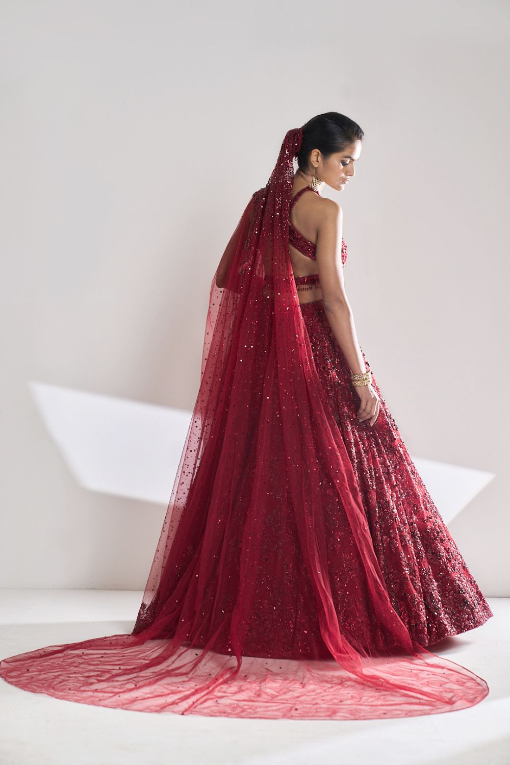 Maroon Sequin Lehenga Set