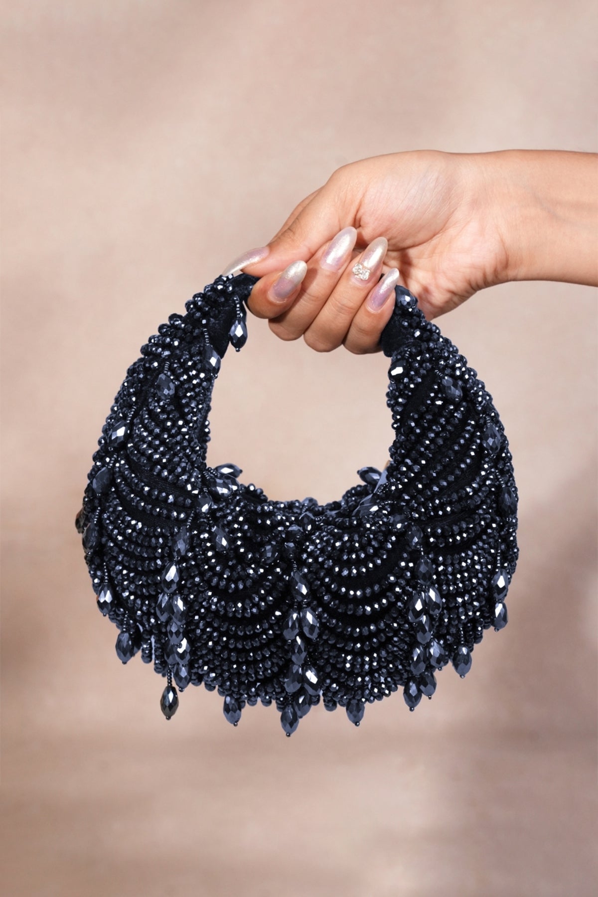 Liona Navy Blue Suede Embellished Hobo Bag