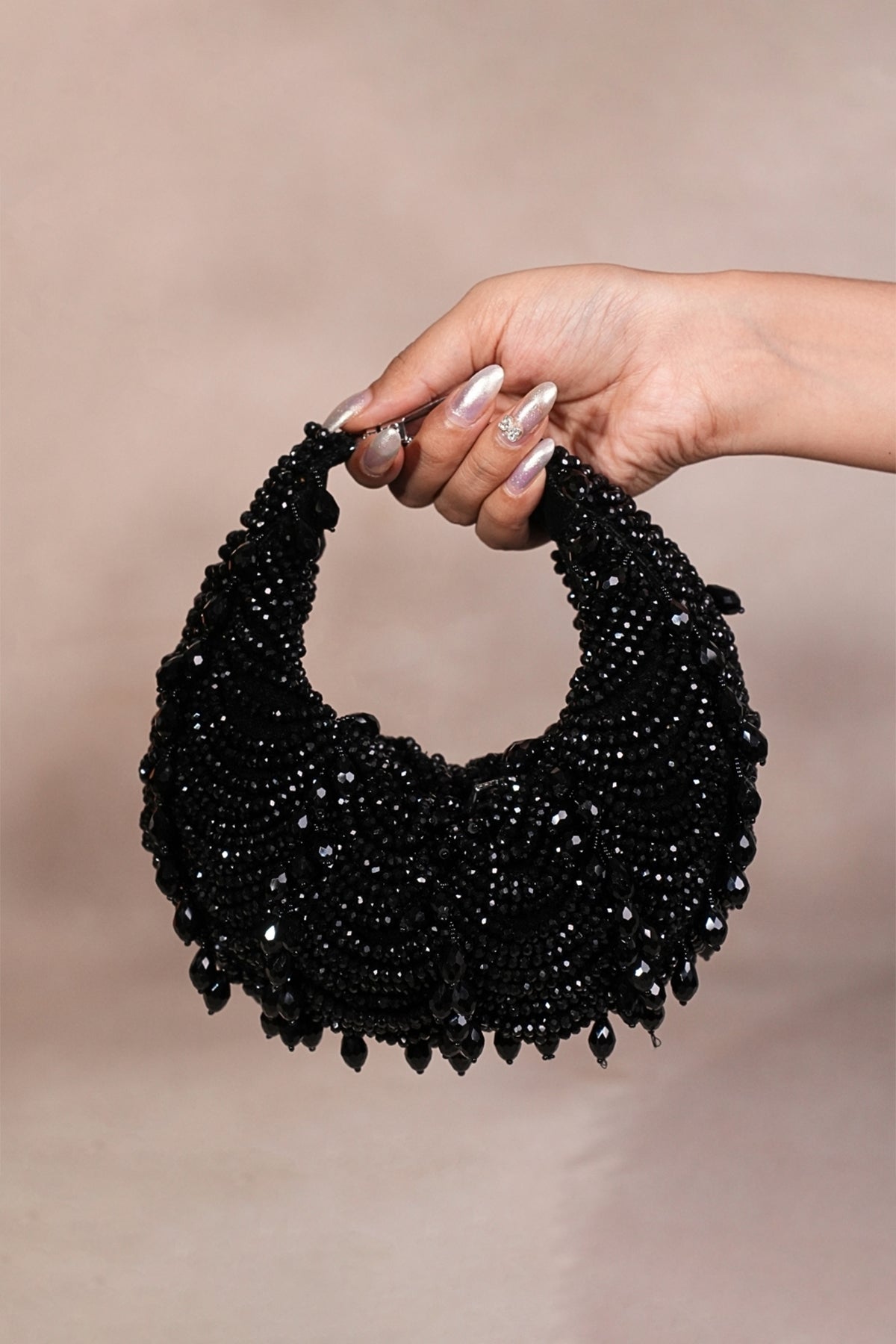 Liona Black Suede Embellished Hobo Bag