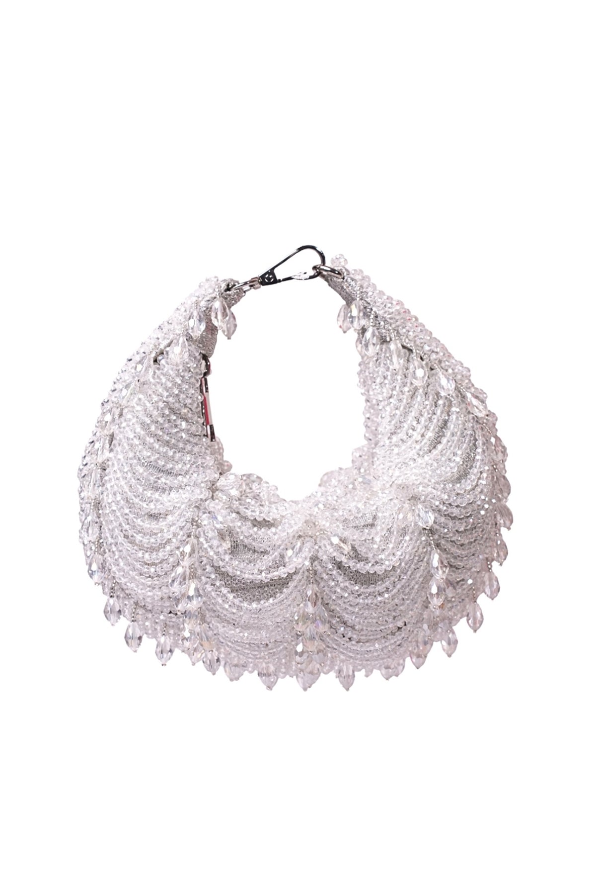 Liona Silver Suede Embellished Hobo Bag