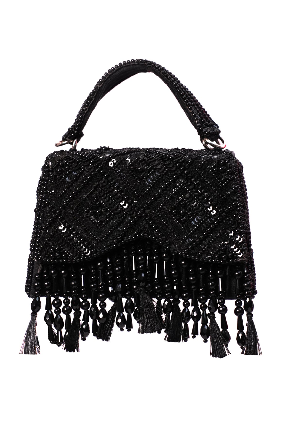 Elara Black Suede Embellished Box Bag