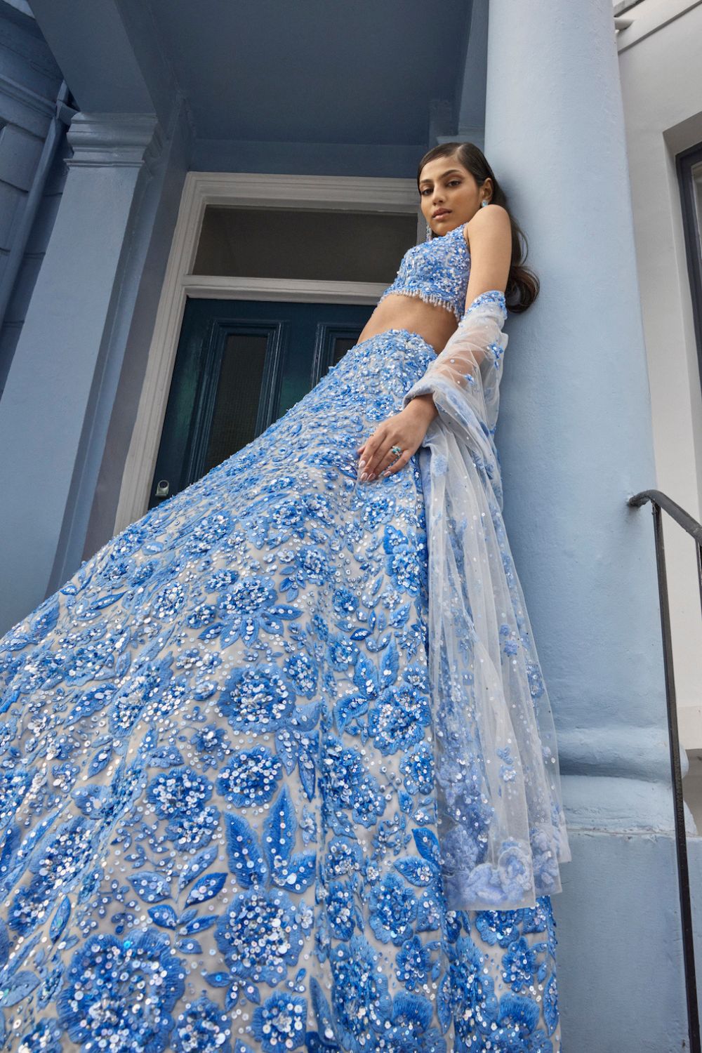 Powder Blue Floral Lehenga Set