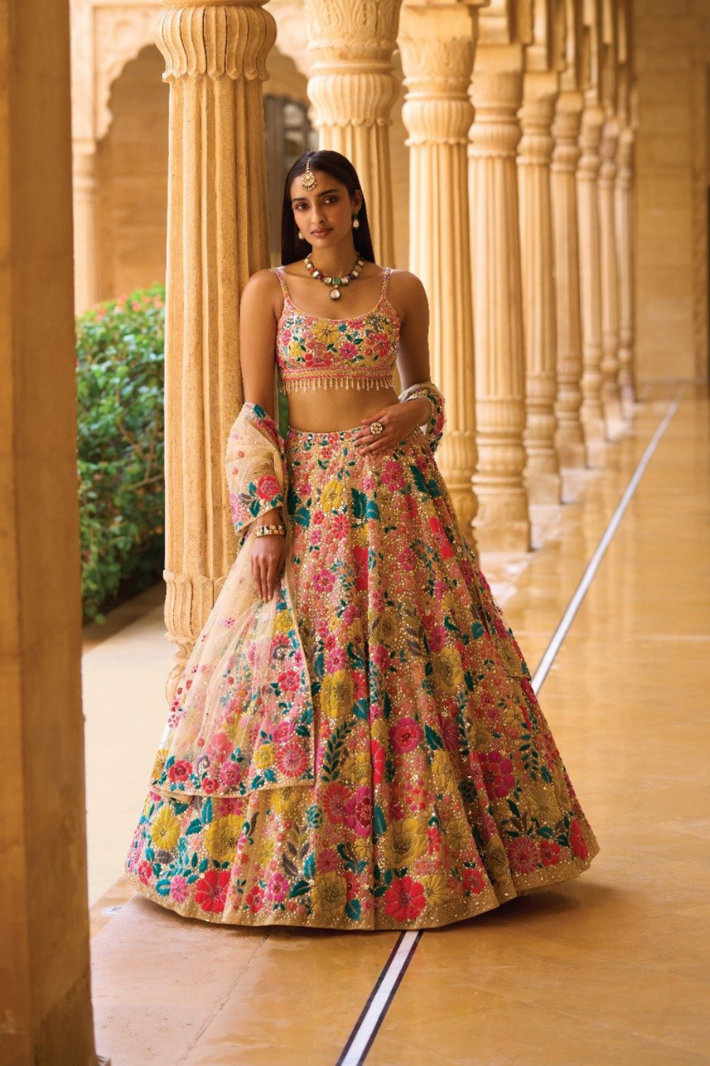 Multi - Coloured Floral Lehenga Set