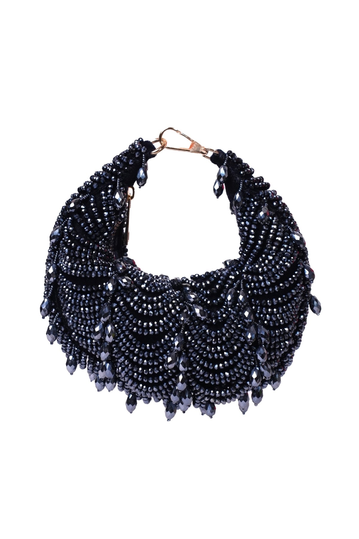 Liona Navy Blue Suede Embellished Hobo Bag