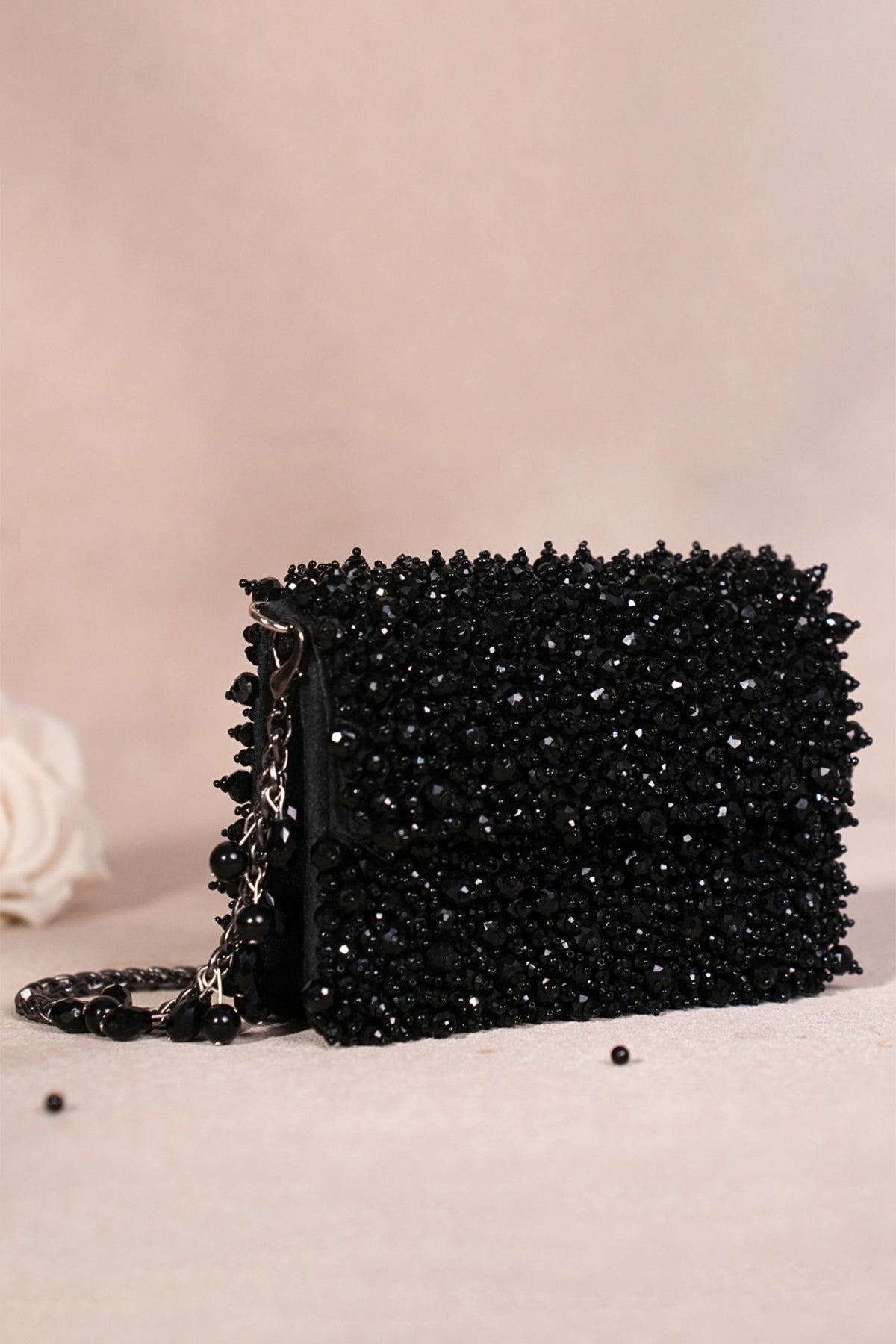 Kiyara Black Suede Crystal Embellished Mini Bag