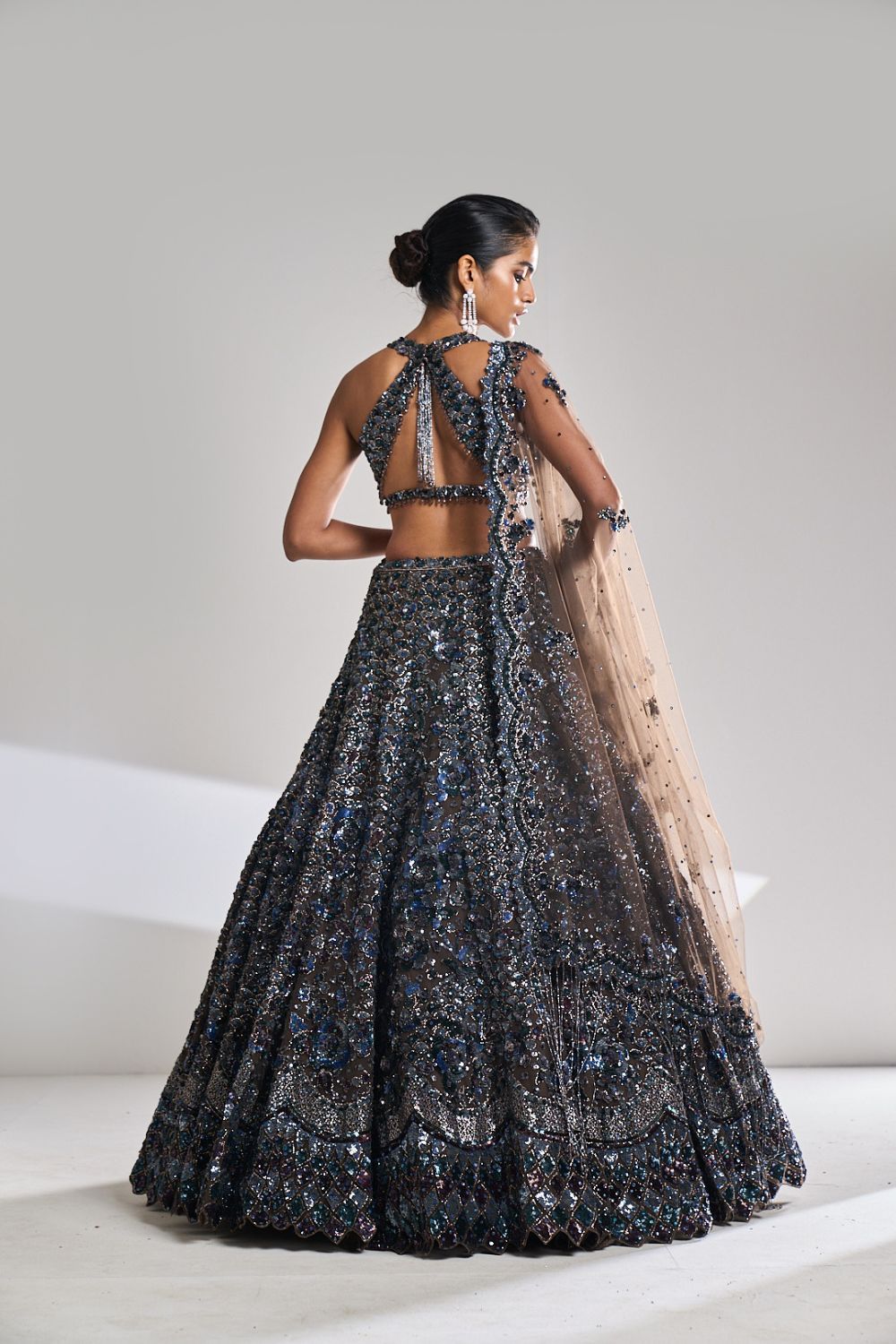 Chocolate Brown Sequin Lehenga Set