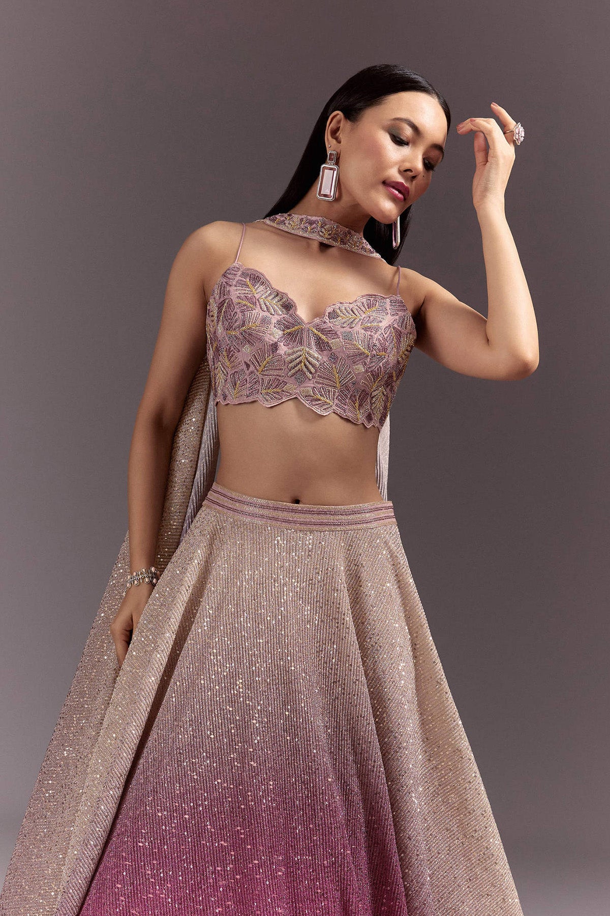 Pink Ombre Lehenga Dupatta Set With Heavily Worked Blouse - Ready to Ship