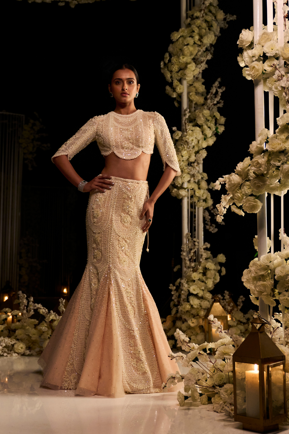 Powder Peach Fish Cut Lehenga Set