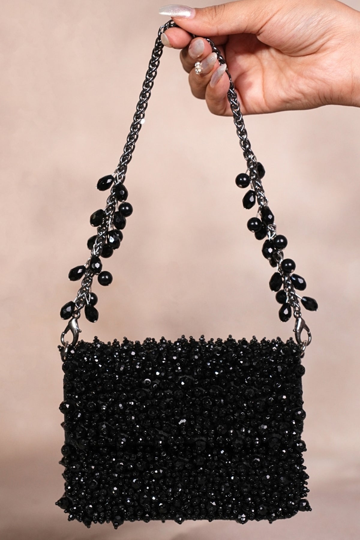 Kiyara Black Suede Crystal Embellished Mini Bag