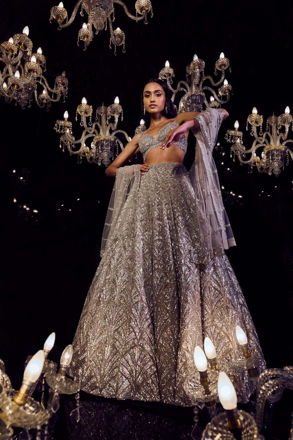 Silver Crystal Lehenga Set