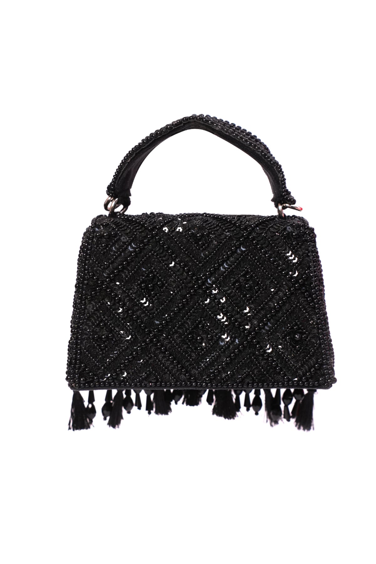Elara Black Suede Embellished Box Bag