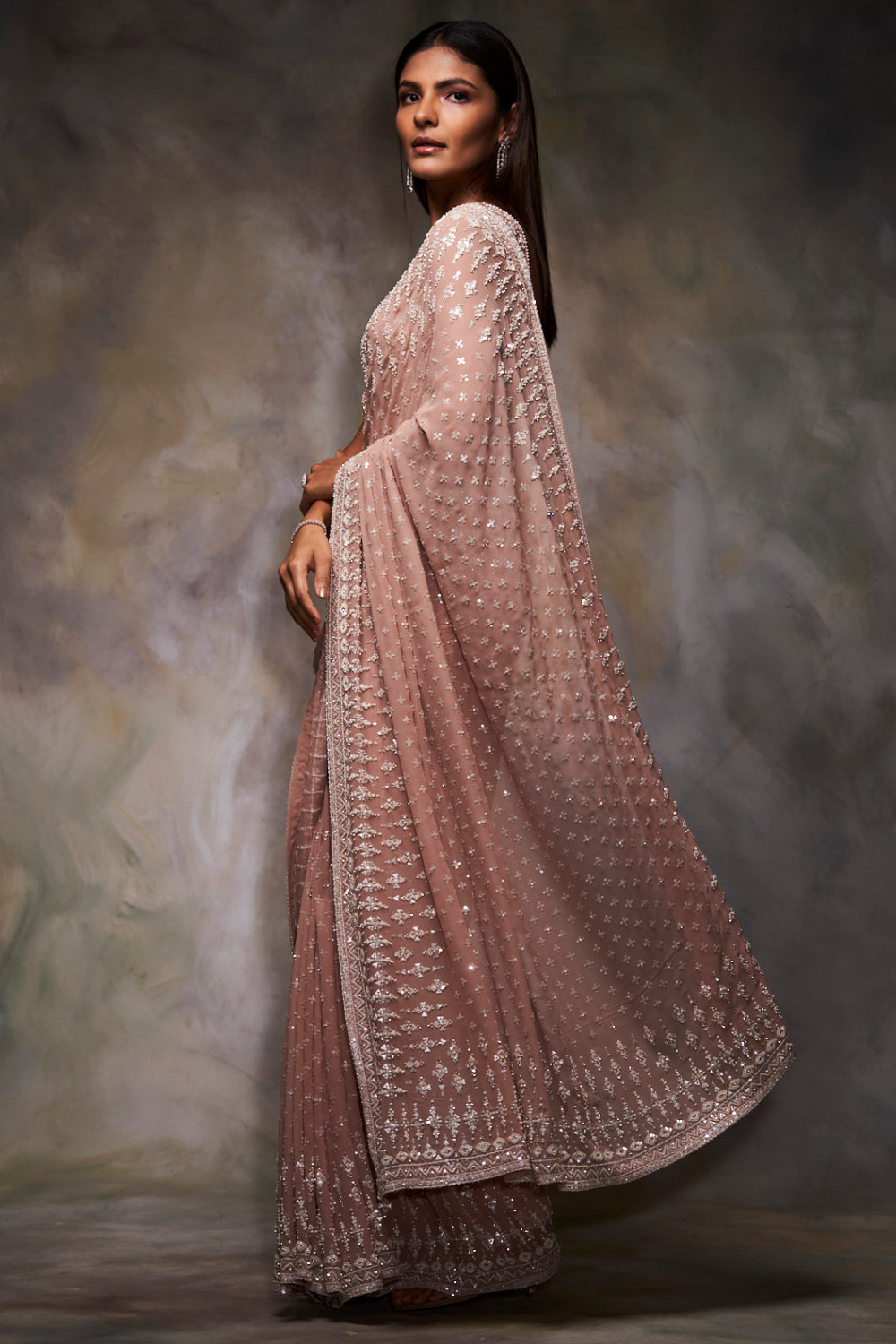 Peach Sequin Saree