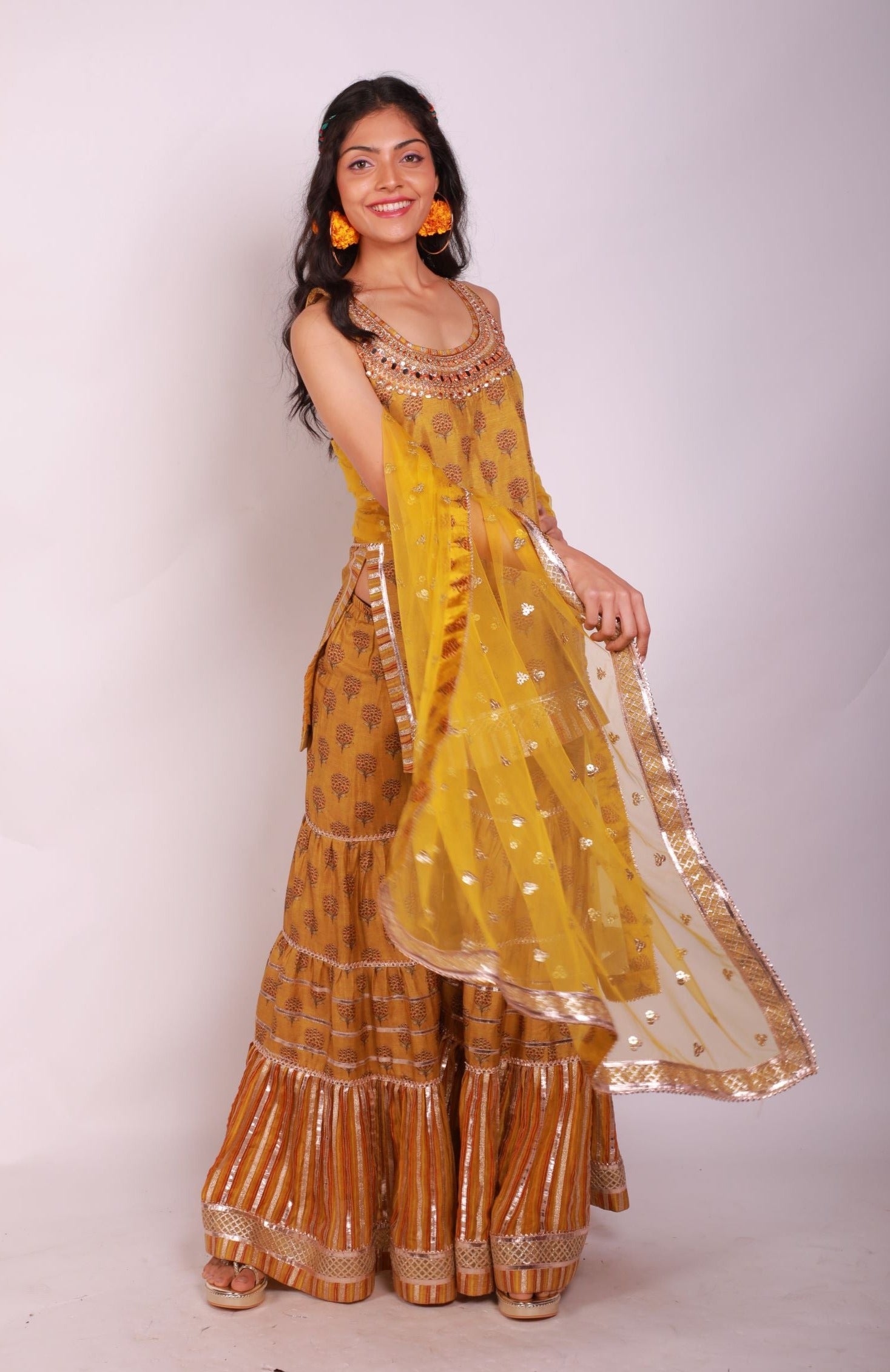 Marigold Buti Sleeveless Sharara Set