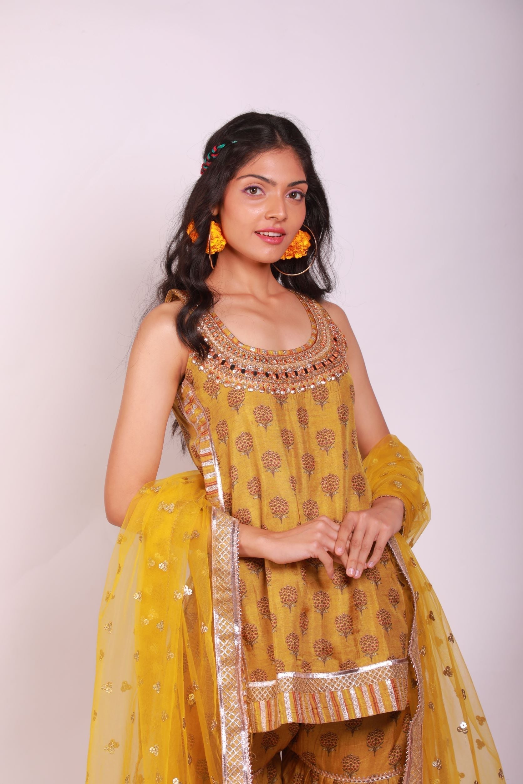 Marigold Buti Sleeveless Sharara Set