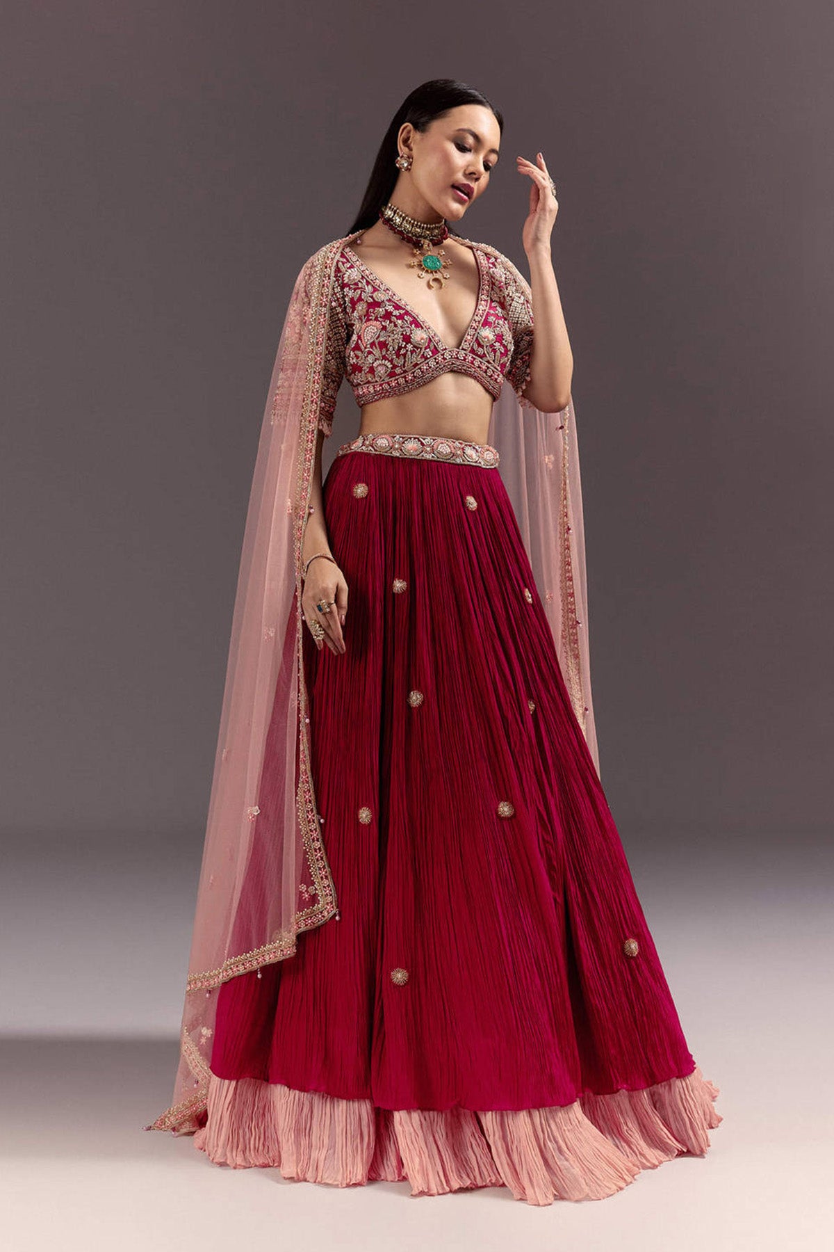 Red Zardosi Embroidered Lehenga Set With Tassel Blouse - Ready to Ship