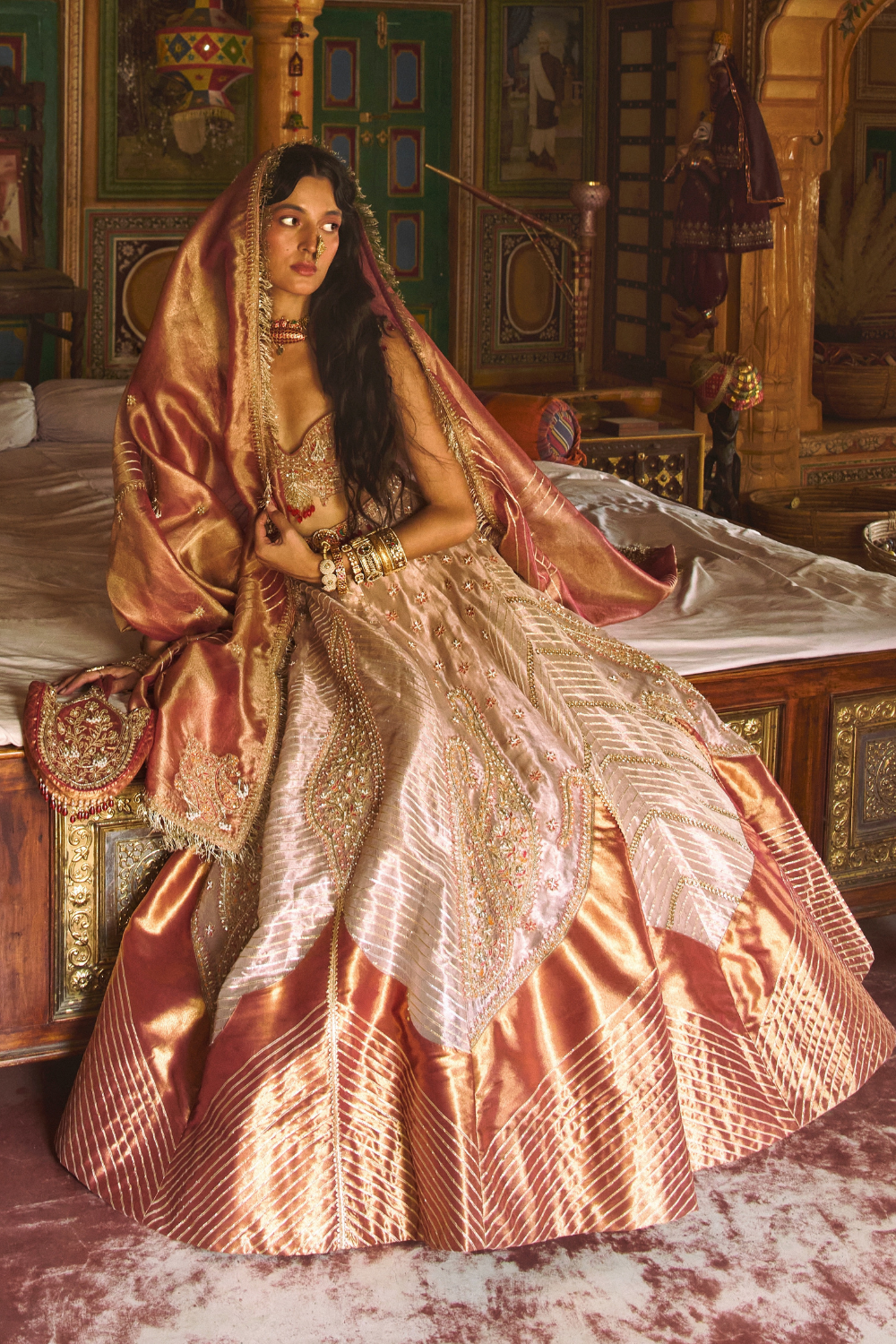 Rose Gold Puri Zari Tissue Lehenga Set - Ready To Ship