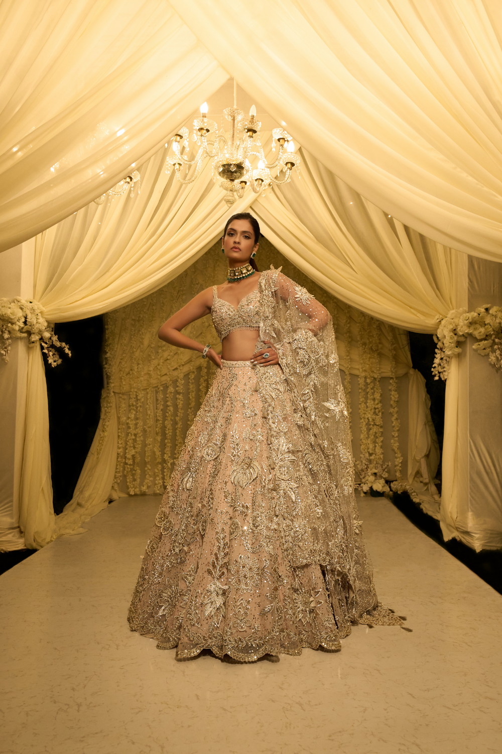 Nude Floral Lehenga Set