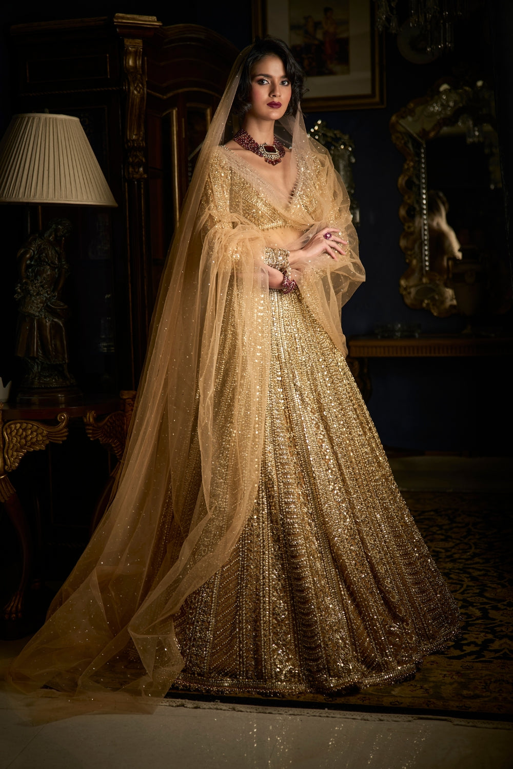 Gold Beaded Lehenga Set