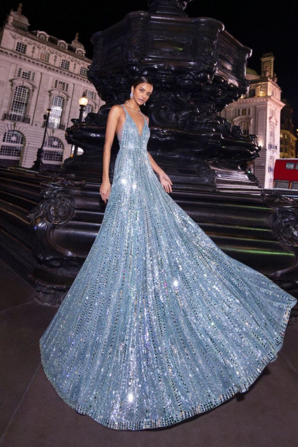 Ice Blue Mirror Work Gown