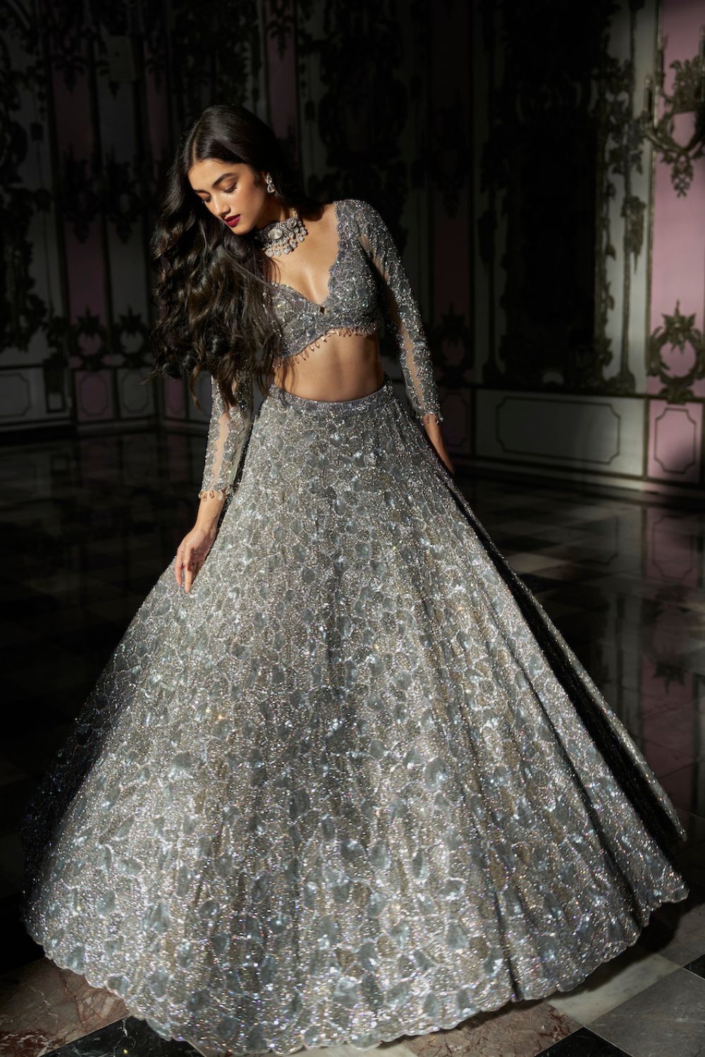 Silver Abstract Lehenga Set