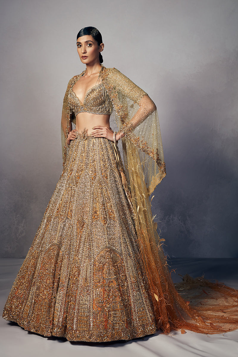 Emma Shimmer Tulle Bridal Lehenga &amp; Cape Set