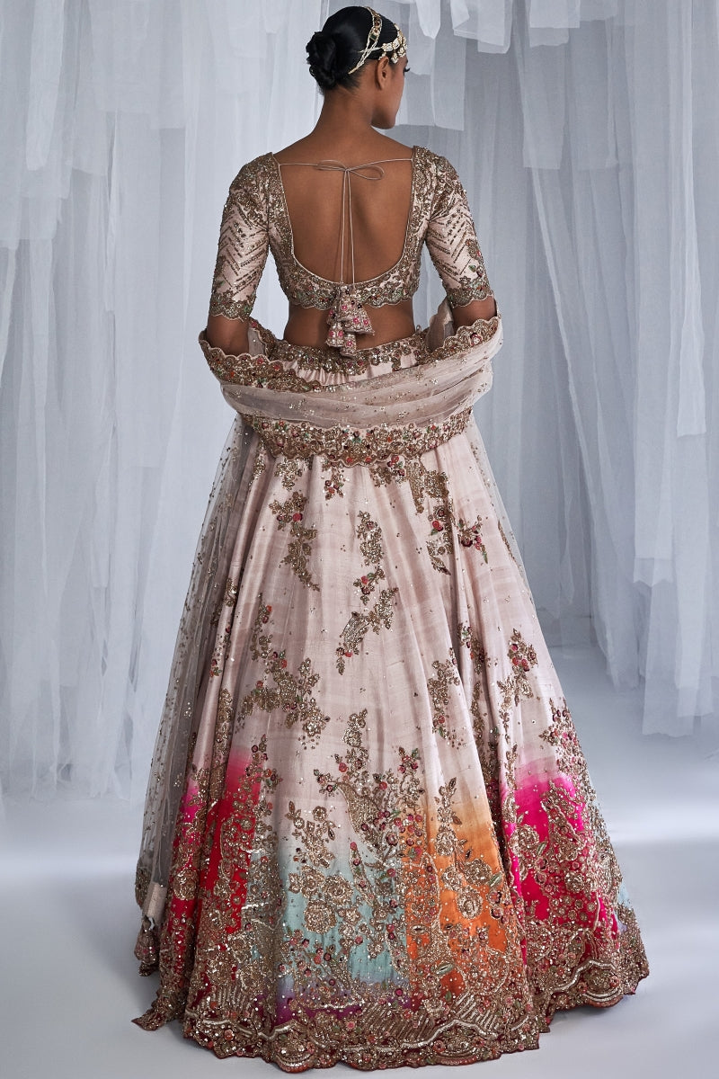 Jasmine Beige Ombre Raw Silk Bridal Lehenga Set