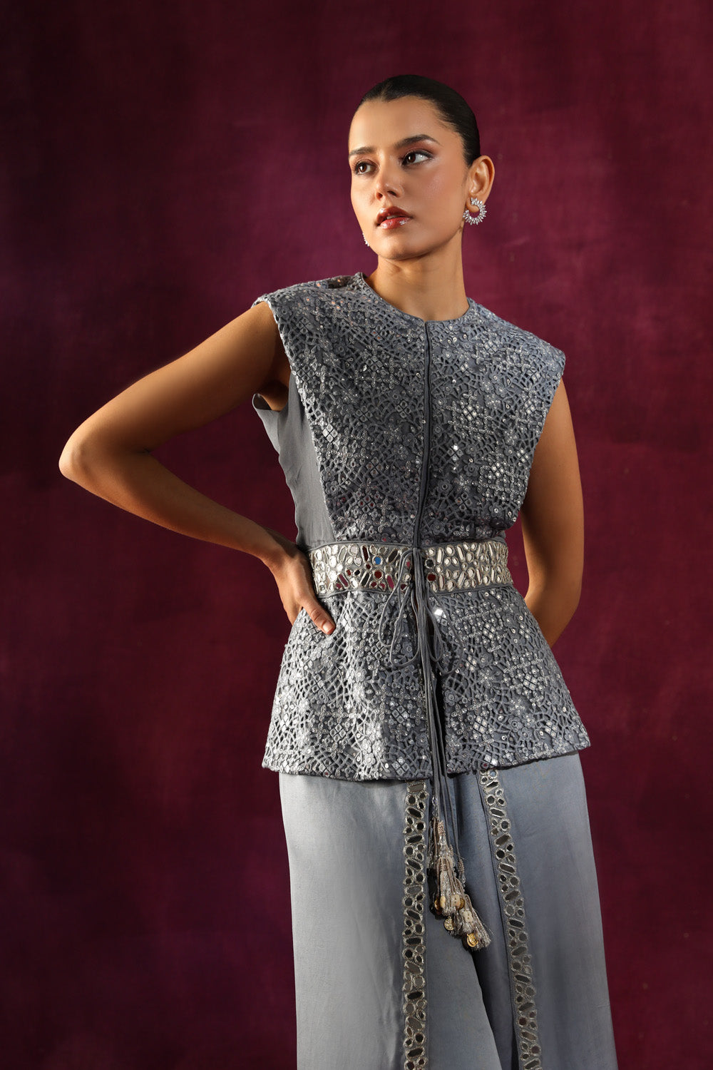 Lace Mirrorwork Backless Jacket