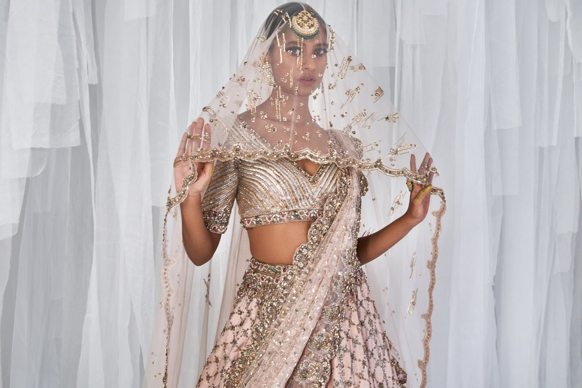 Magnolia Pale Peach Raw Silk Bridal Lehenga Set