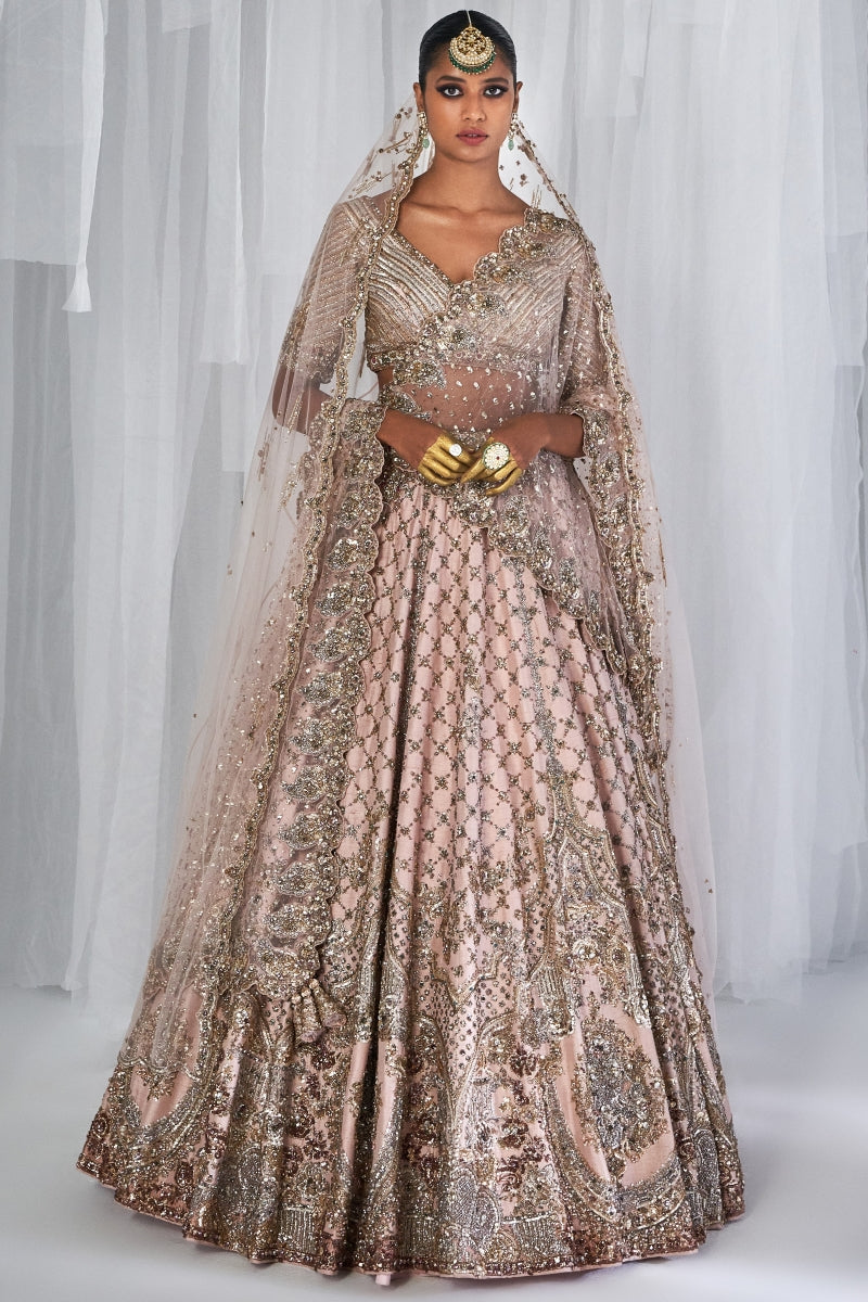 Magnolia Pale Peach Raw Silk Bridal Lehenga Set