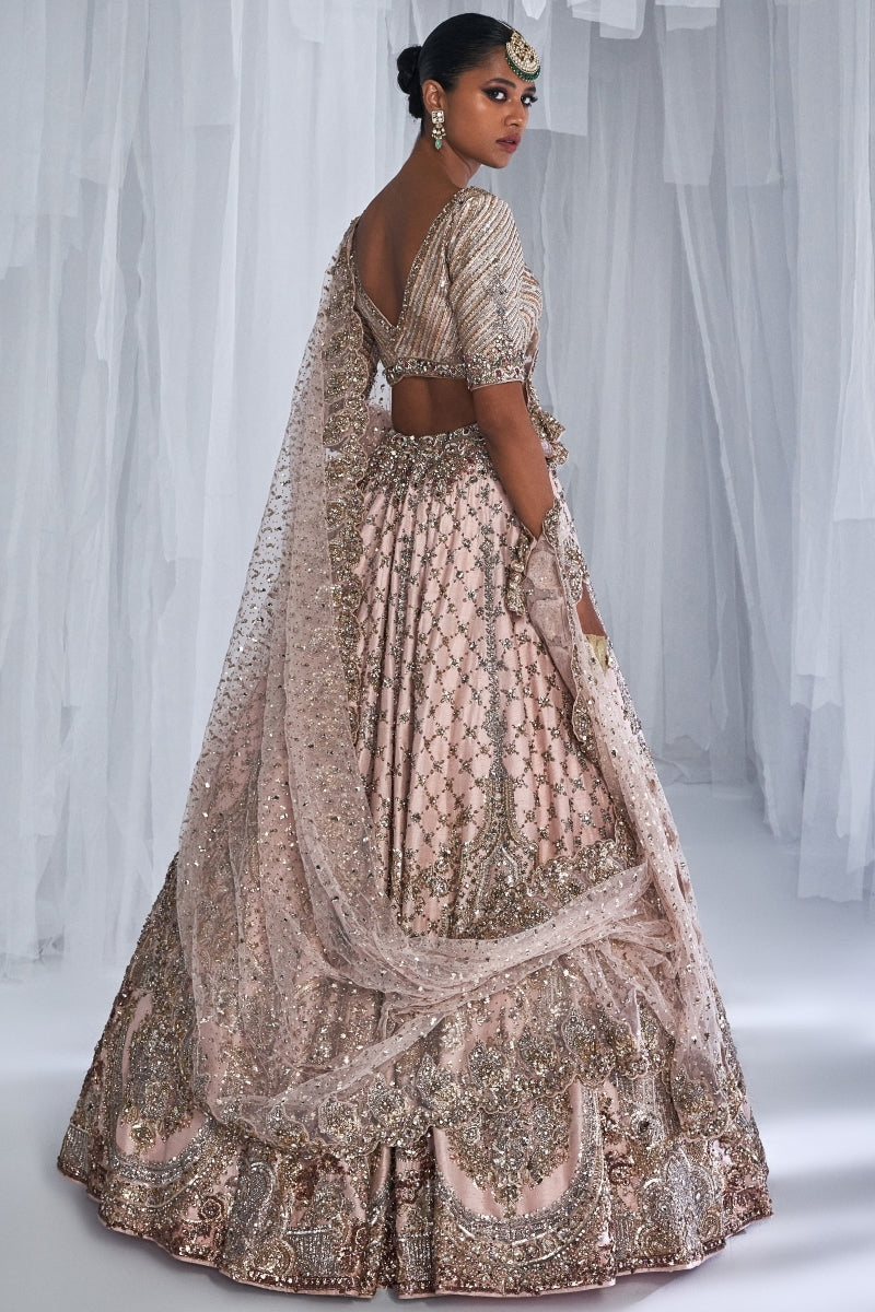 Magnolia Pale Peach Raw Silk Bridal Lehenga Set