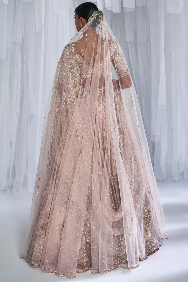 Magnolia Pale Peach Raw Silk Bridal Lehenga Set