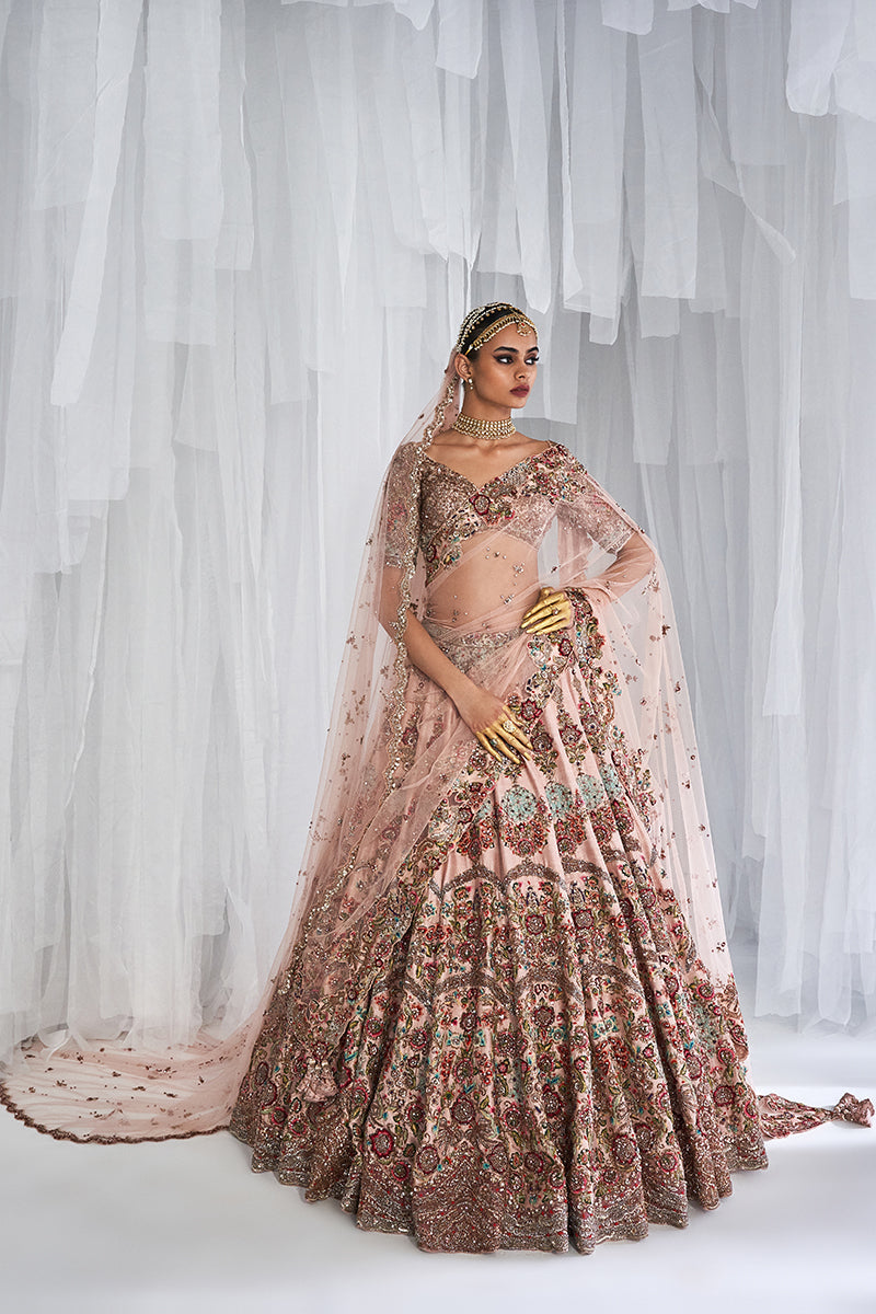 Primrose Champagne Pink Raw Silk Bridal Lehenga Set