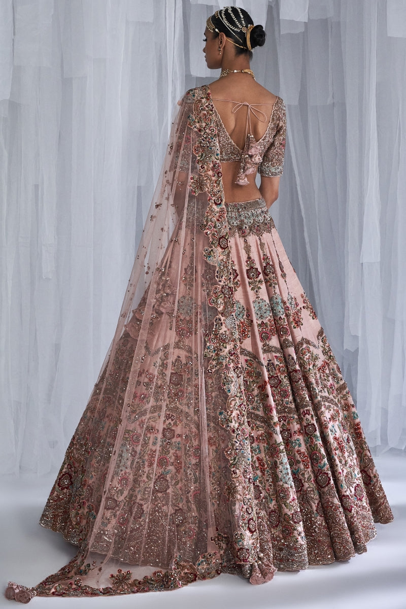 Primrose Champagne Pink Raw Silk Bridal Lehenga Set