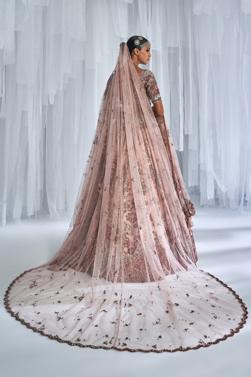 Lillian Champagne Pink Raw Silk Bridal Lehenga Set