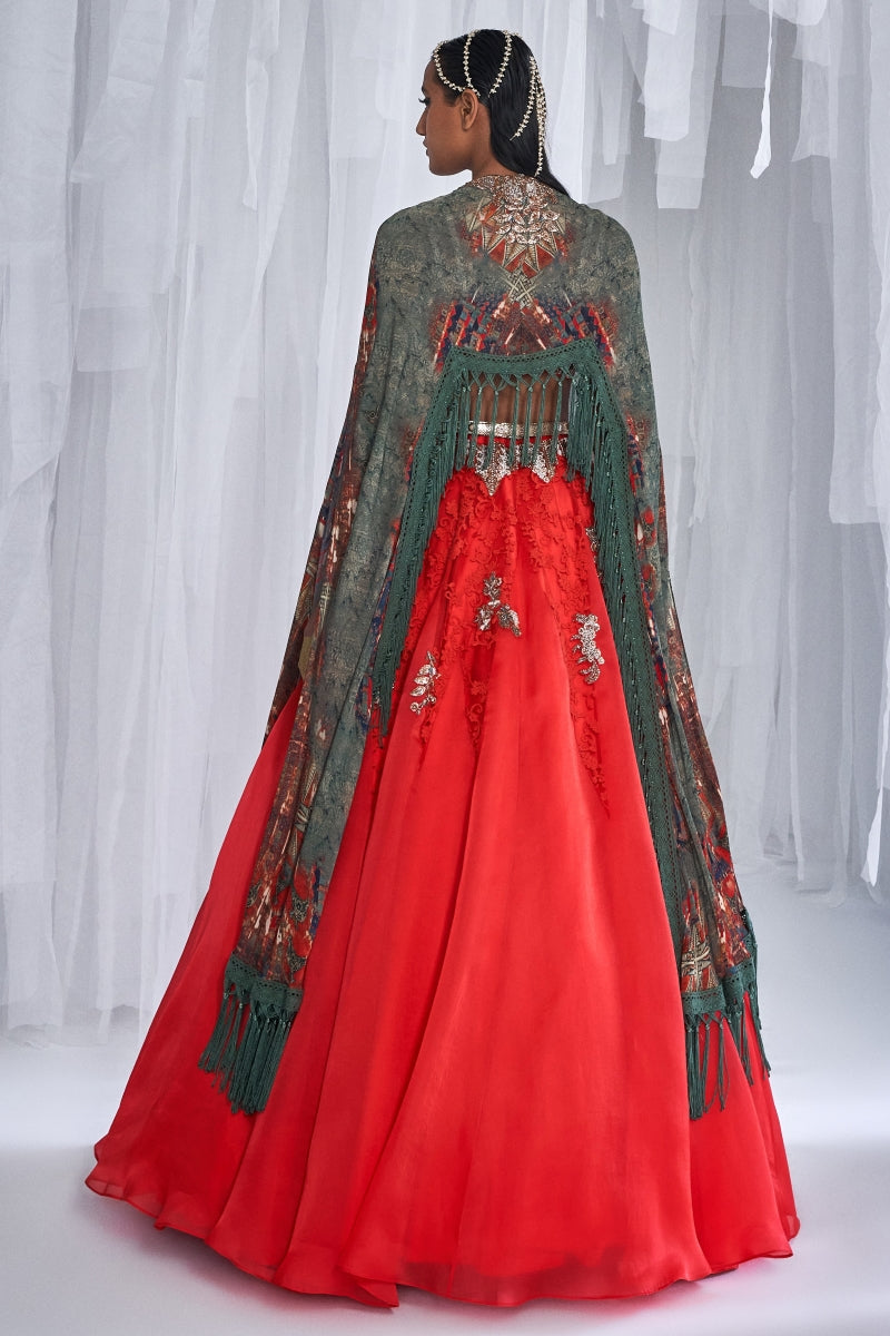 Jazz Silk Organza Lehenga With A Satin Cape