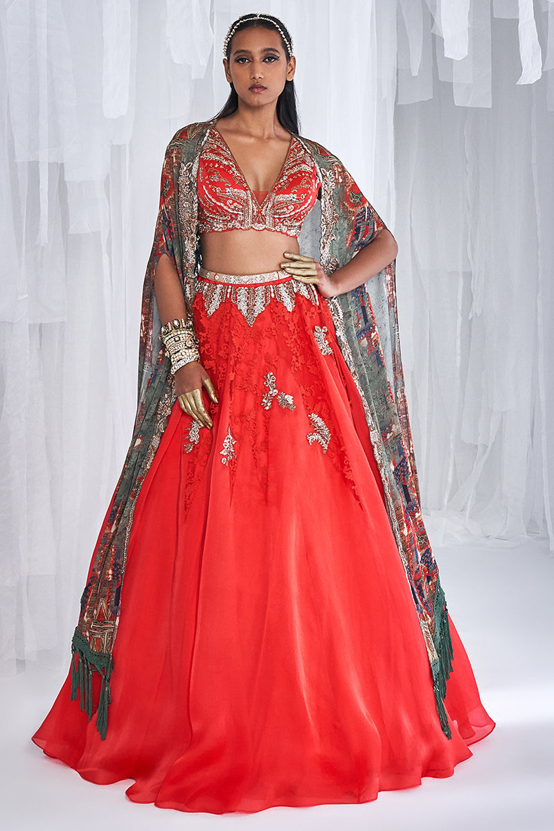 Jazz Silk Organza Lehenga With A Satin Cape