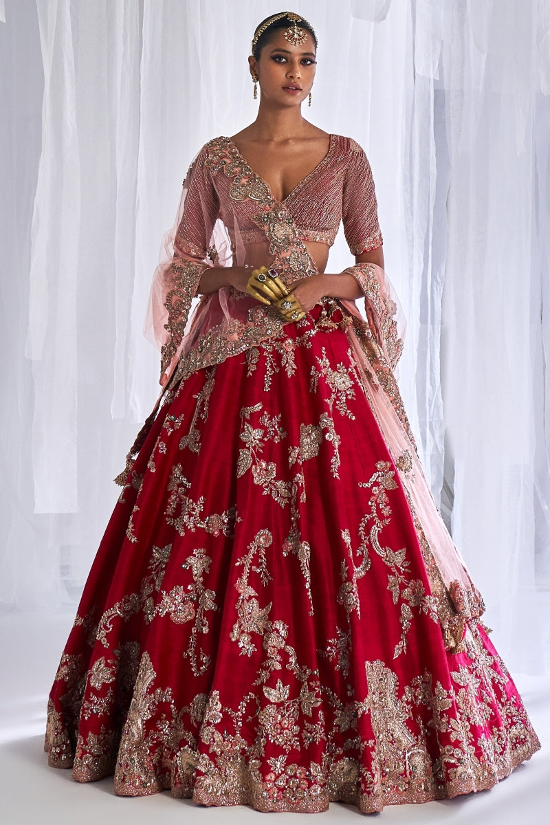 Daisy Maroon Raw Silk Bridal Lehenga Set