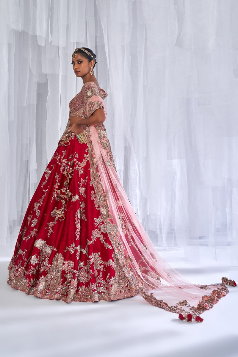 Daisy Maroon Raw Silk Bridal Lehenga Set